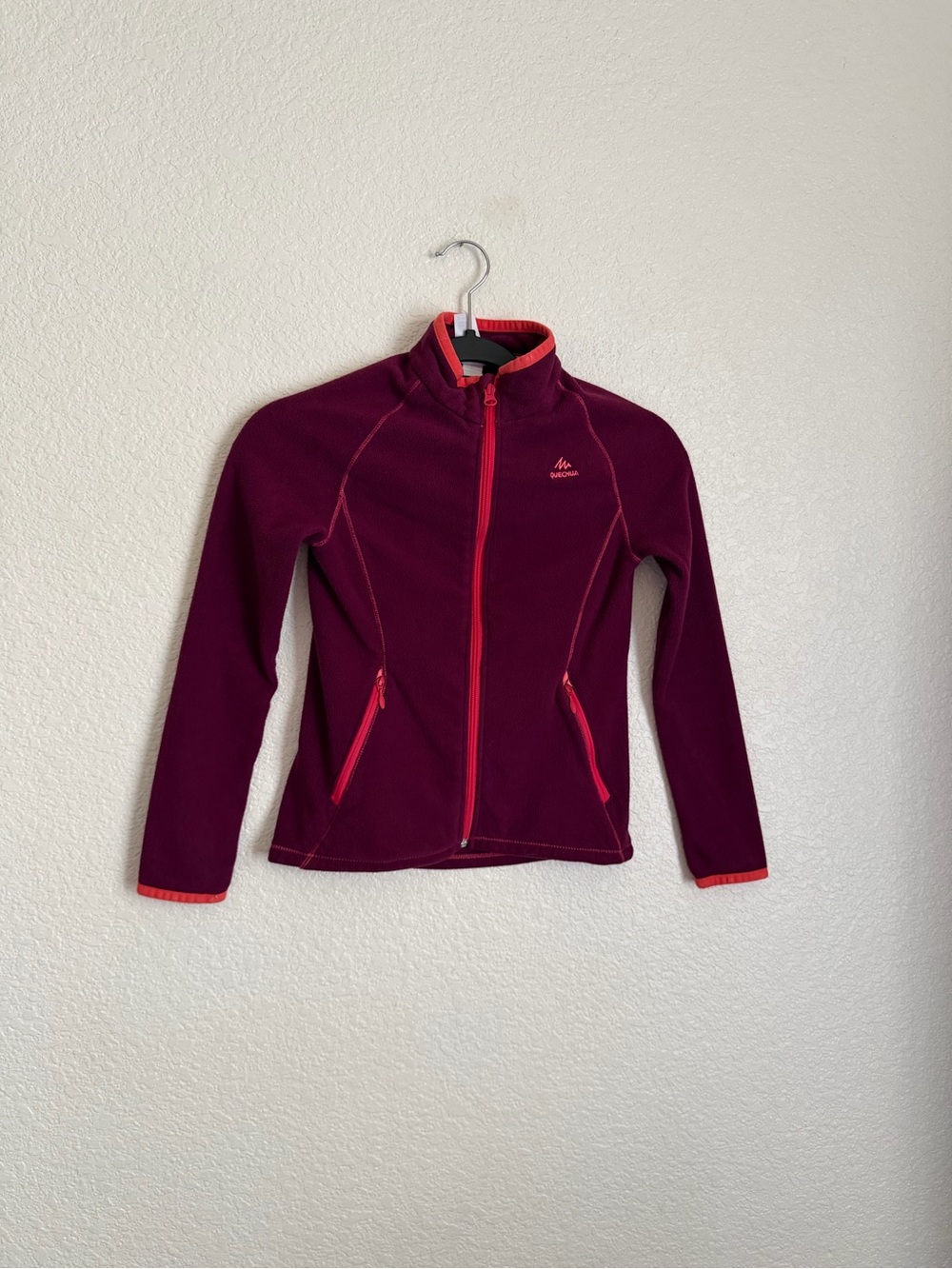 Decathlon Quechua Girls Full Zip Fleece Jacket 8-9 yrs Maroon Orange
